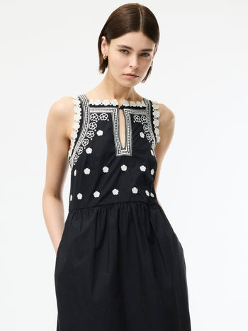 Devin Poplin Embroidered Midi Dress