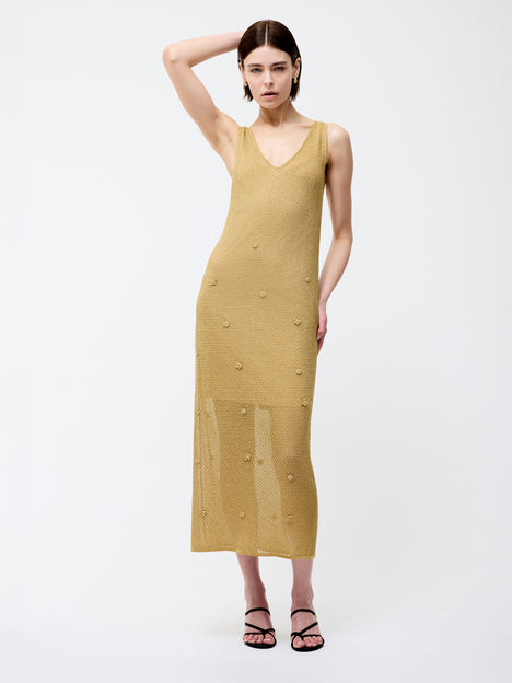 Floral Applique Metallic Midi Dress
