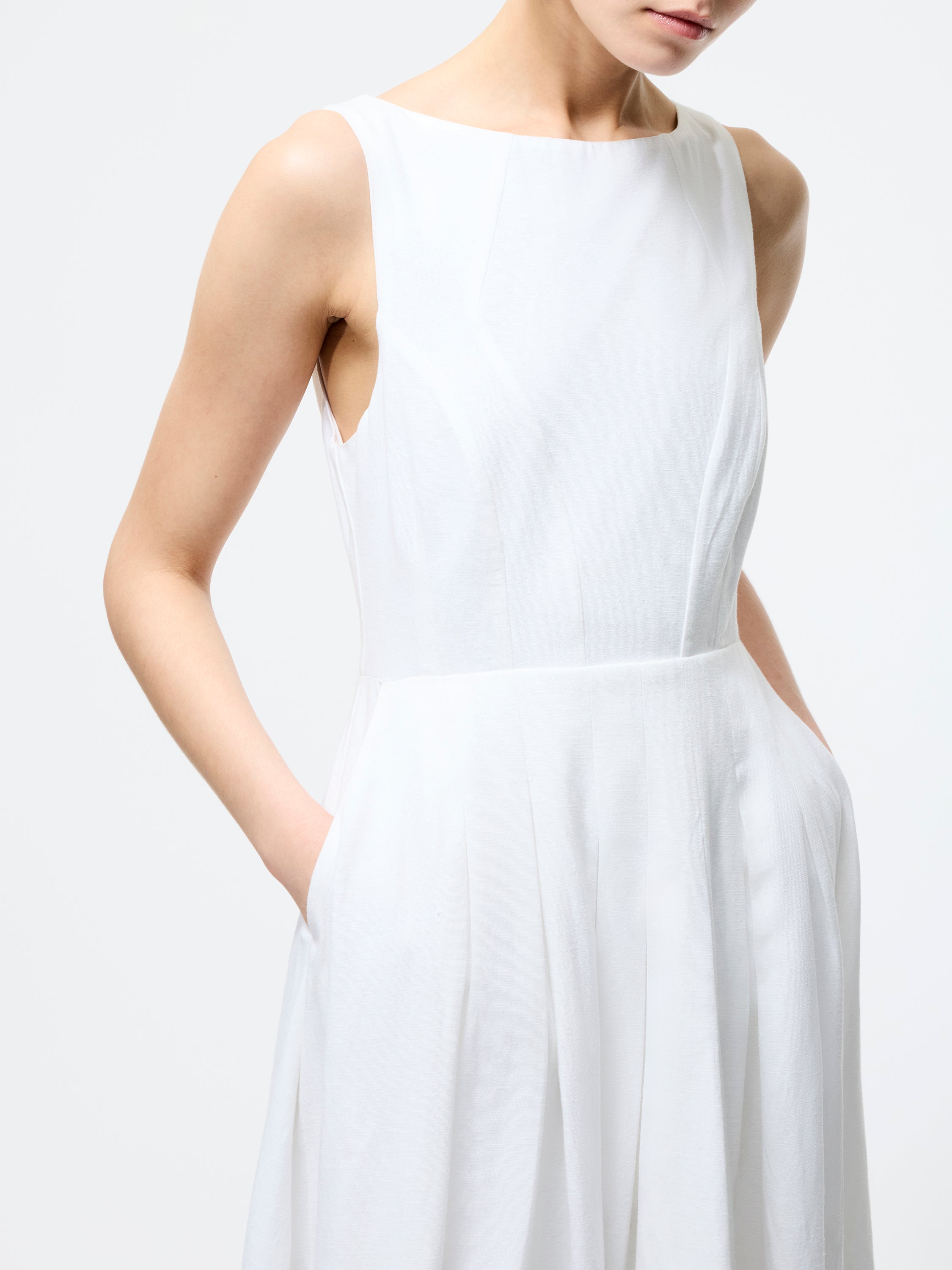 Ariette Linen Blend Sleeveless Midi Dress Linen White