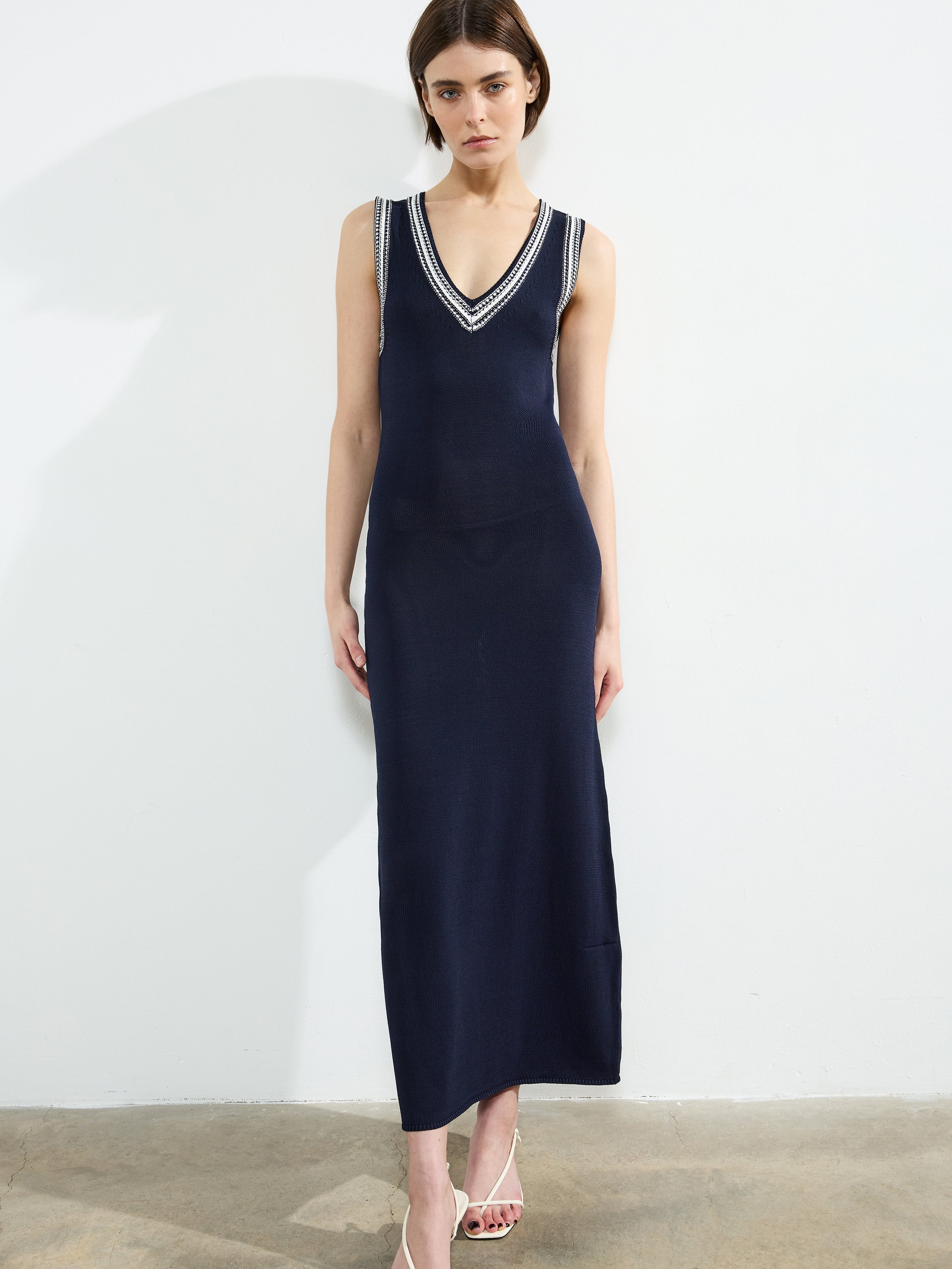 Sage Knitted Trim Dress