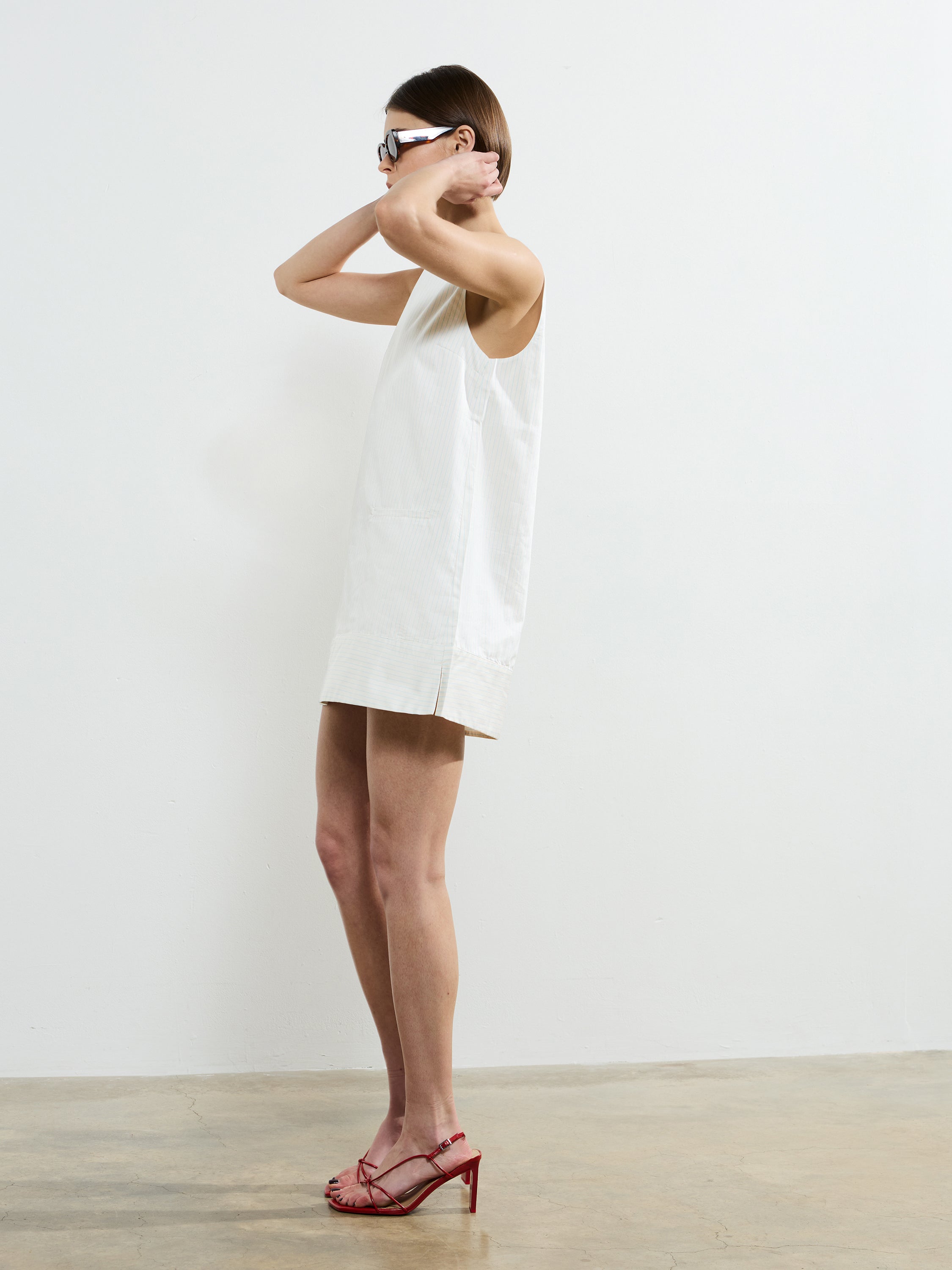 Pinstripe Sleeveless Shift Dress
