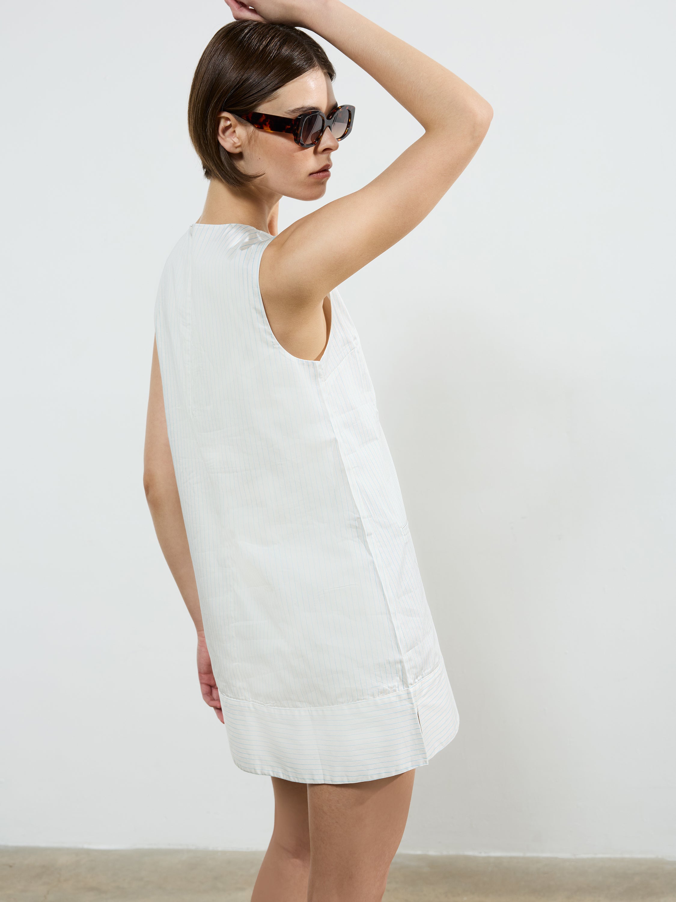 Pinstripe Sleeveless Shift Dress