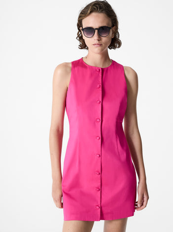 Cotton Sateen Round Neck Mini Dress