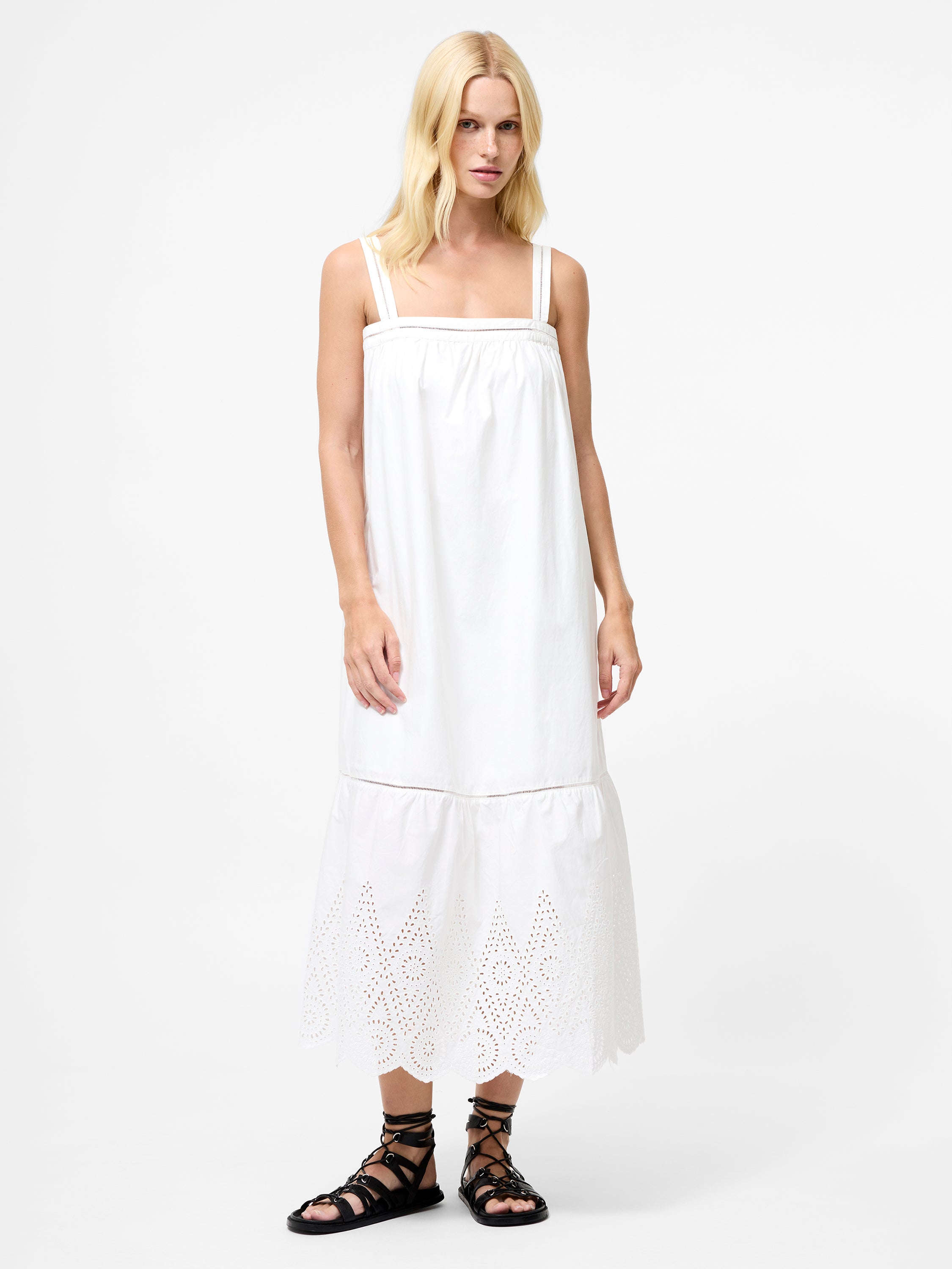 Cotton Square Neck Midi Dress