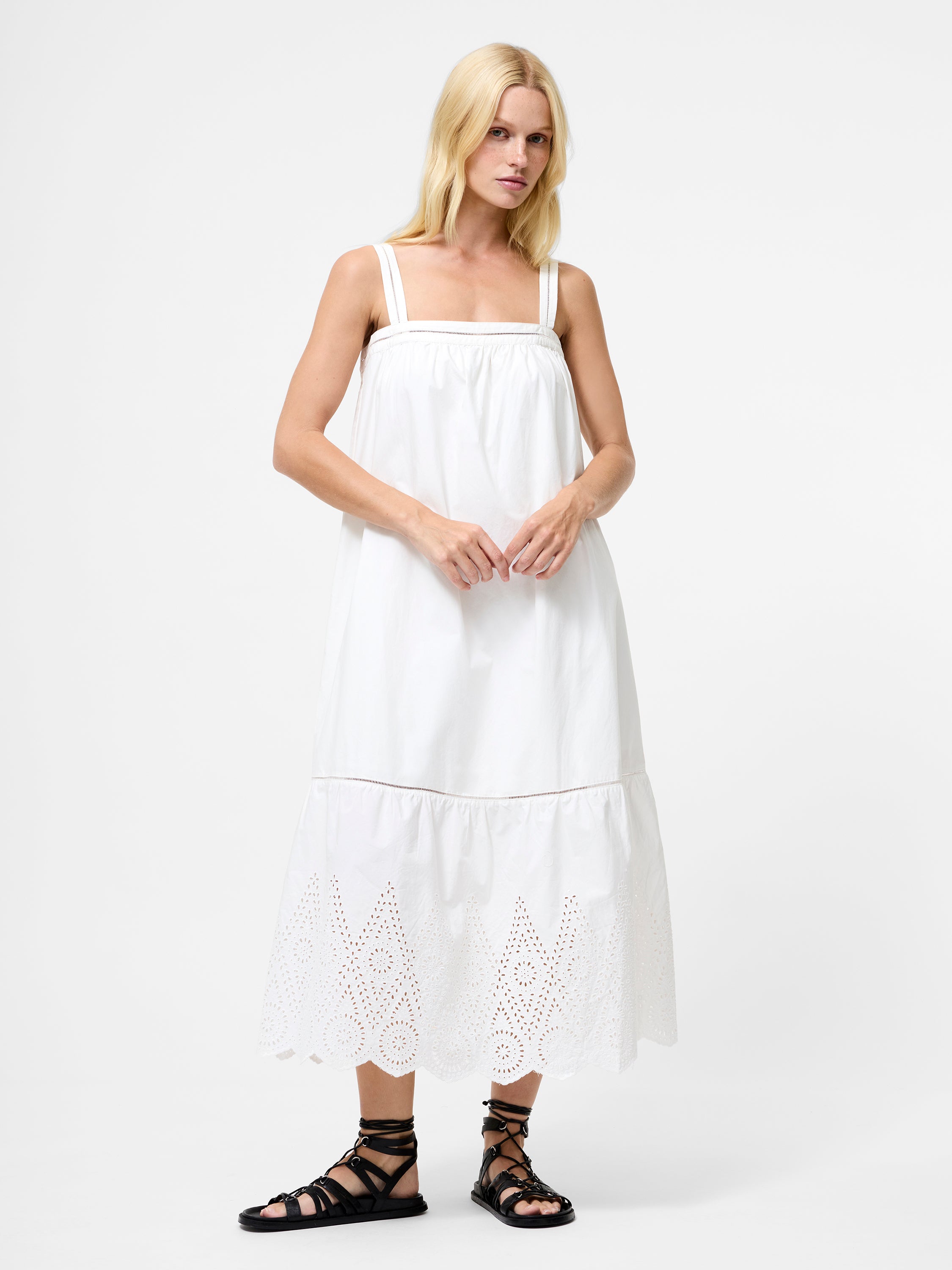Cotton Square Neck Midi Dress
