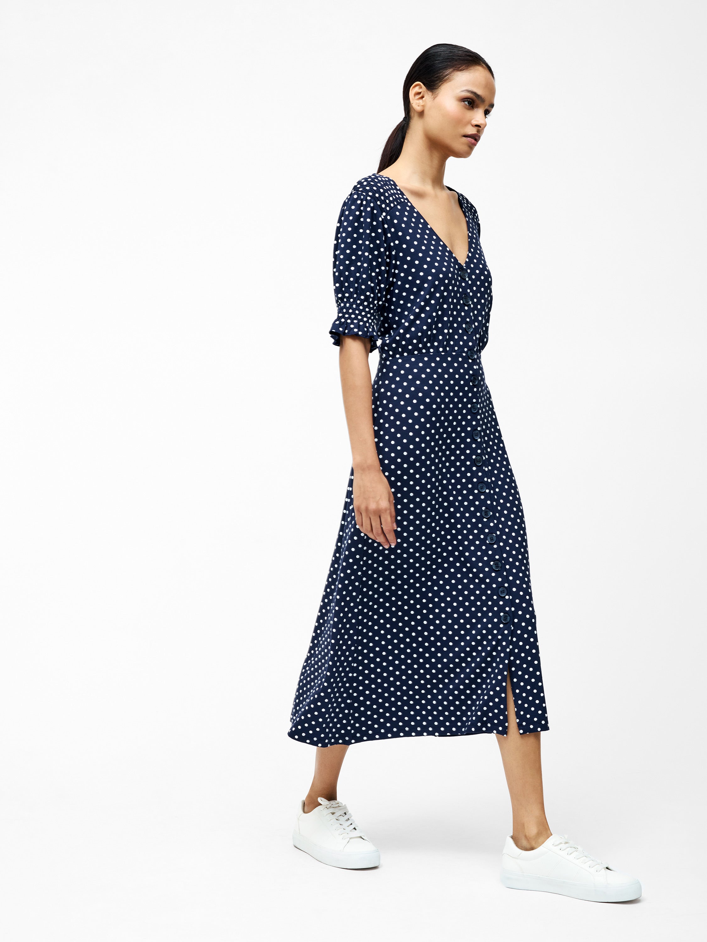Spot Button Through Midi Dress