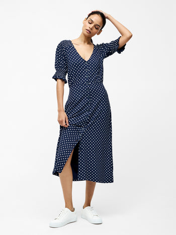 Spot Button Through Midi Dress