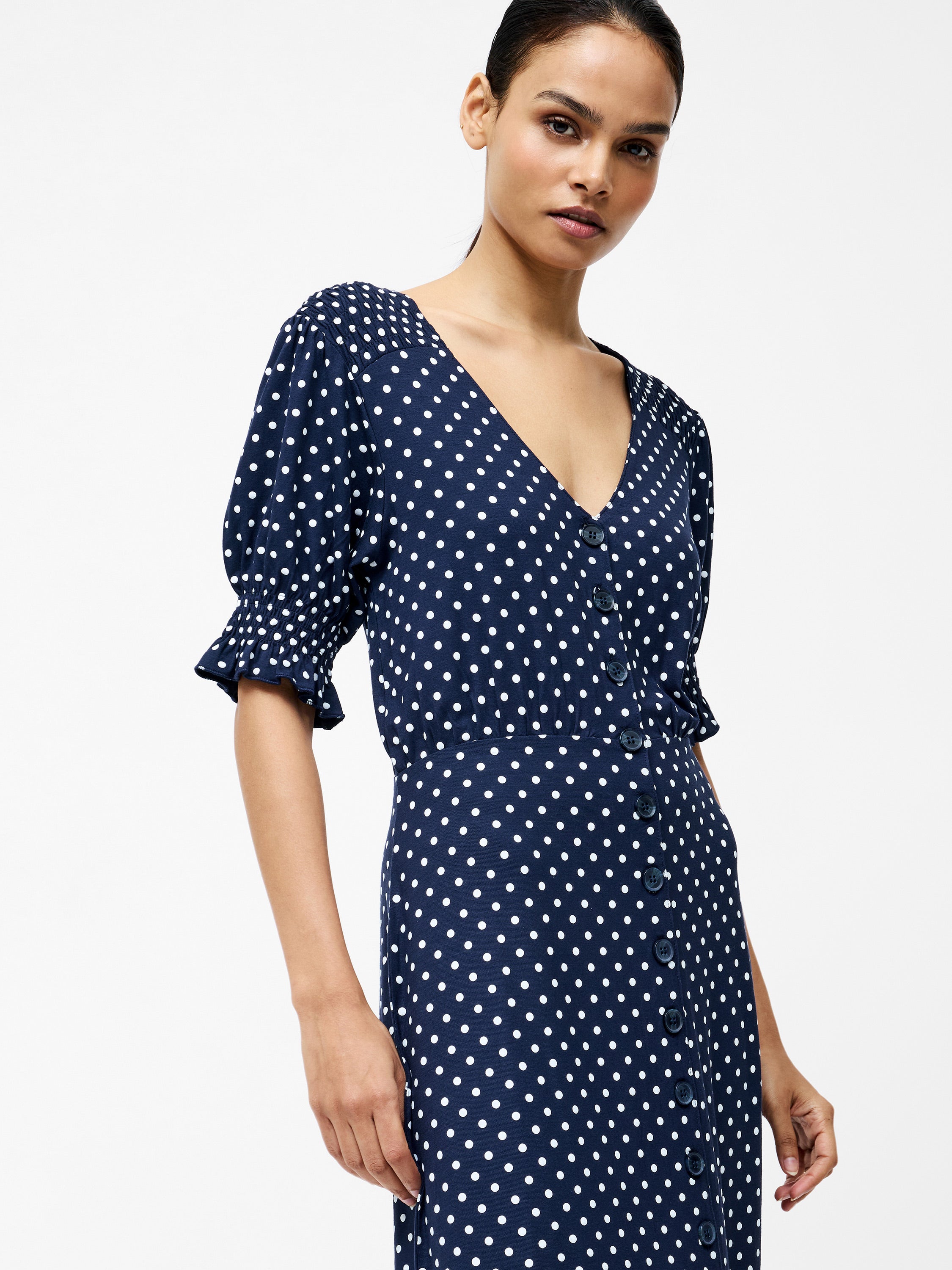 Spot Button Through Midi Dress