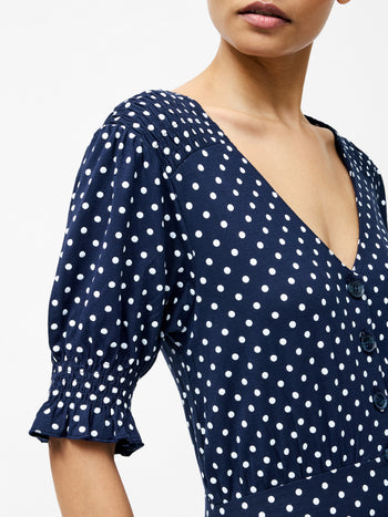 Spot Button Through Midi Dress