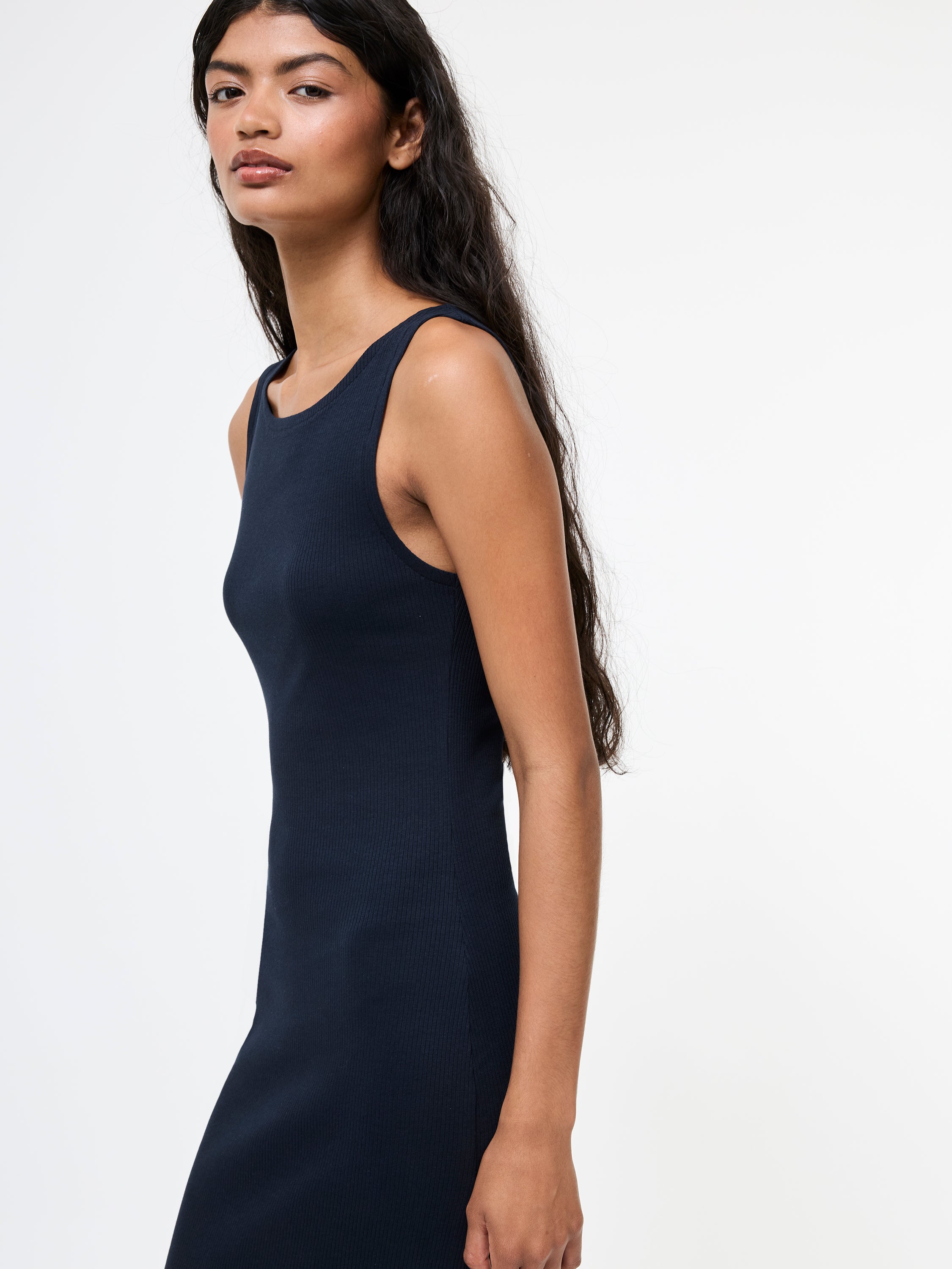 Ribbed Slash Neck Midi Dress