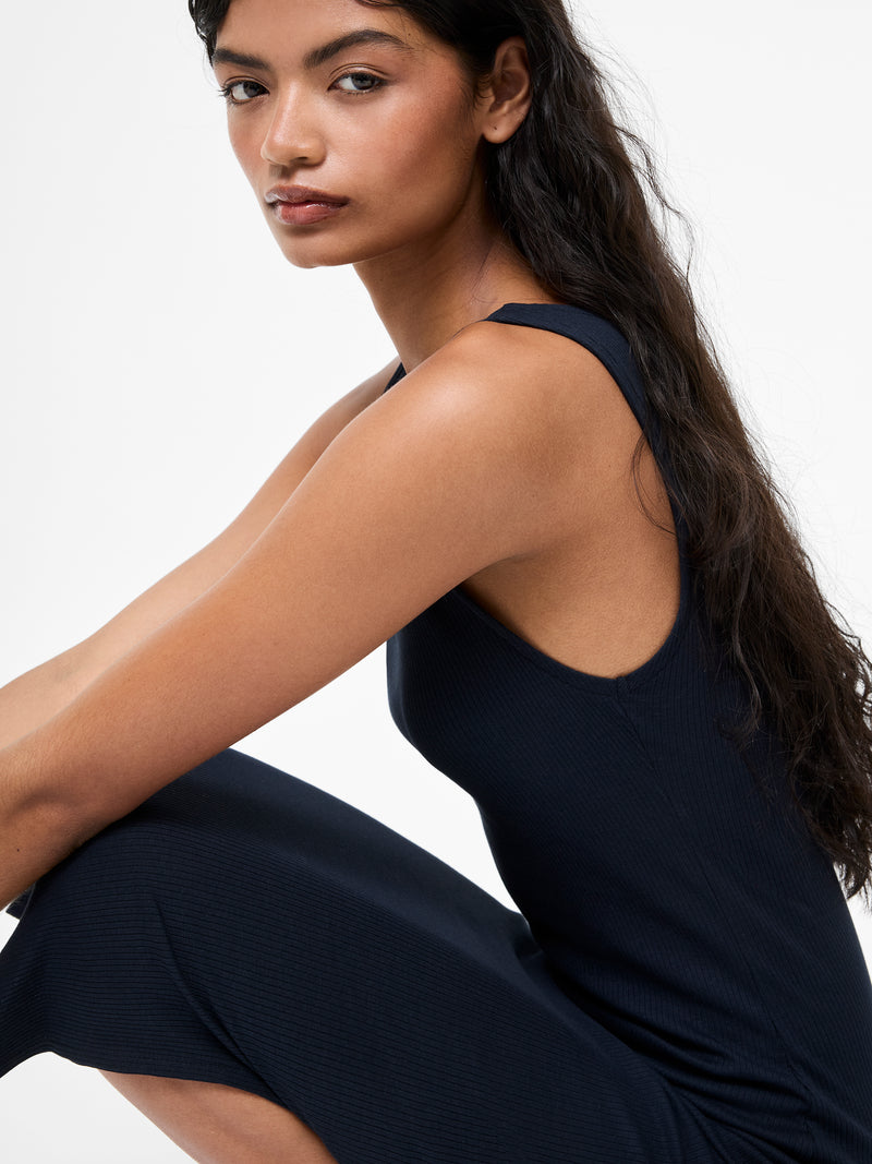 Ribbed Slash Neck Midi Dress