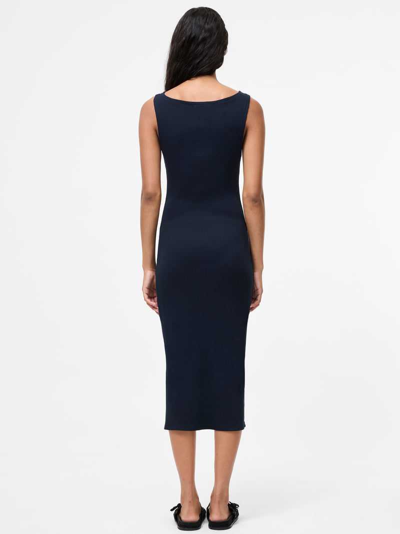 Ribbed Slash Neck Midi Dress