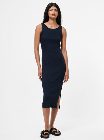 Ribbed Slash Neck Midi Dress