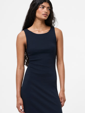 Ribbed Slash Neck Midi Dress