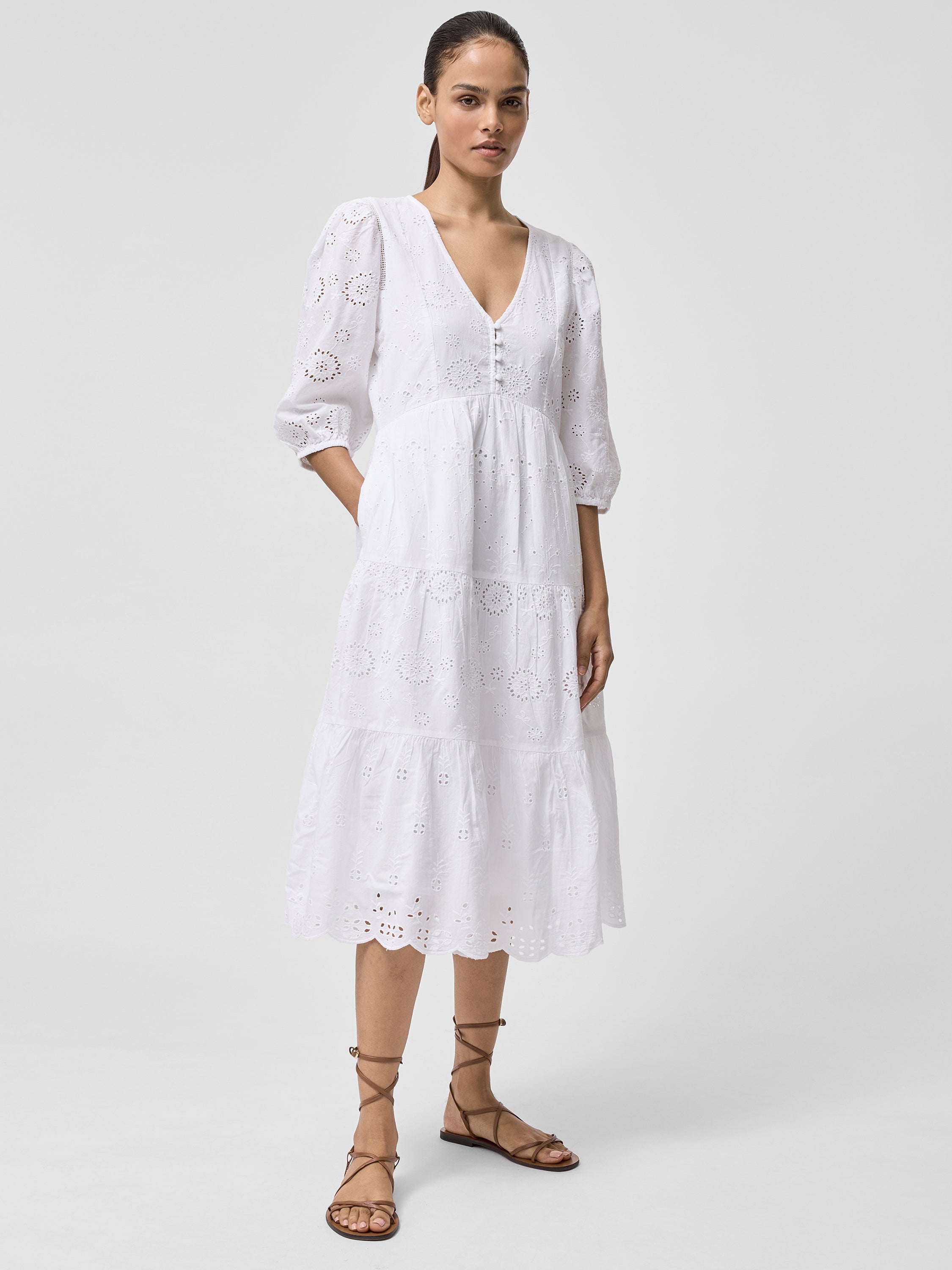 Broderie Anglaise Tiered Dress White French Connection UK