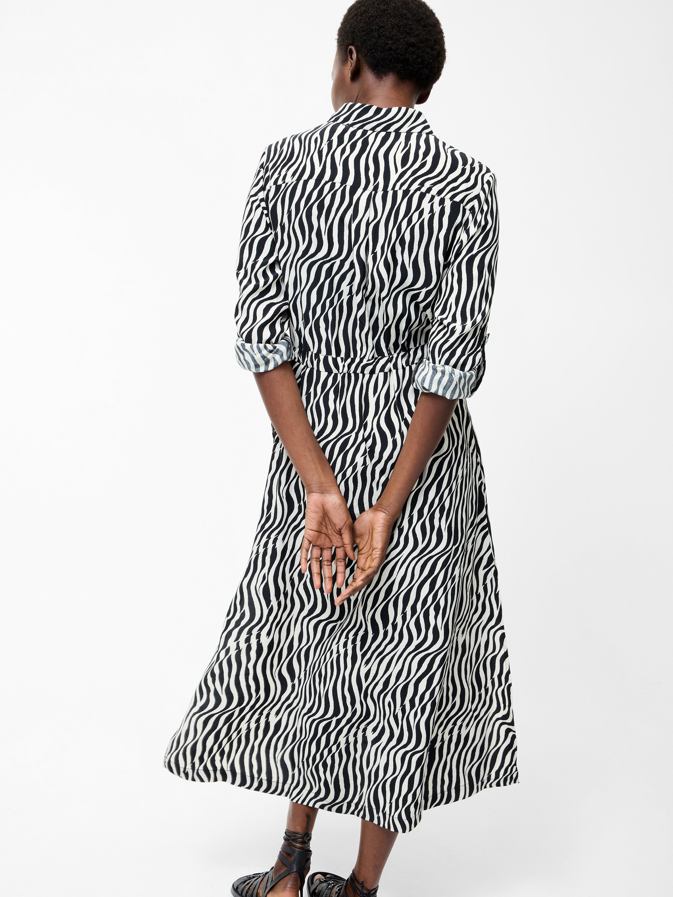 Seine Zebra Tie Shirt Dress Black/Classic Cream | French Connection UK