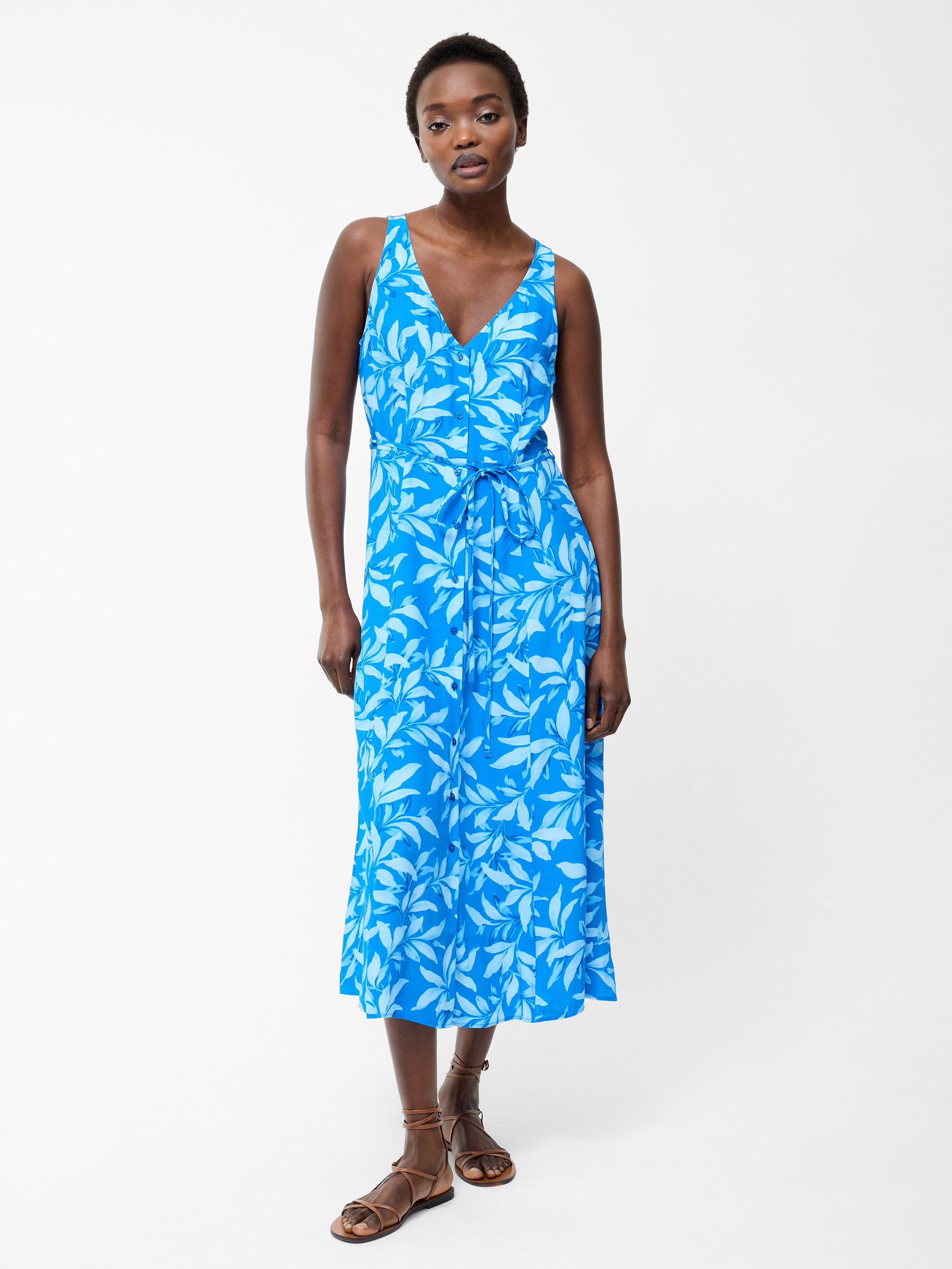french connection blue dress Avalina V Neck Sleeveless Midi Dress Blue Sea Star