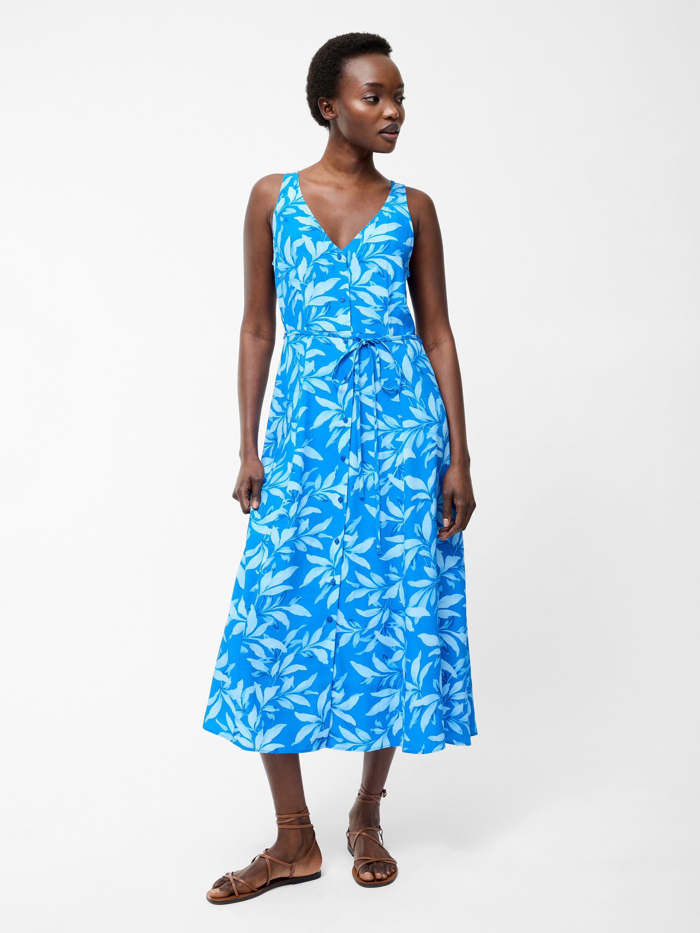 Avalina V Neck Sleeveless Midi Dress Blue Sea Star