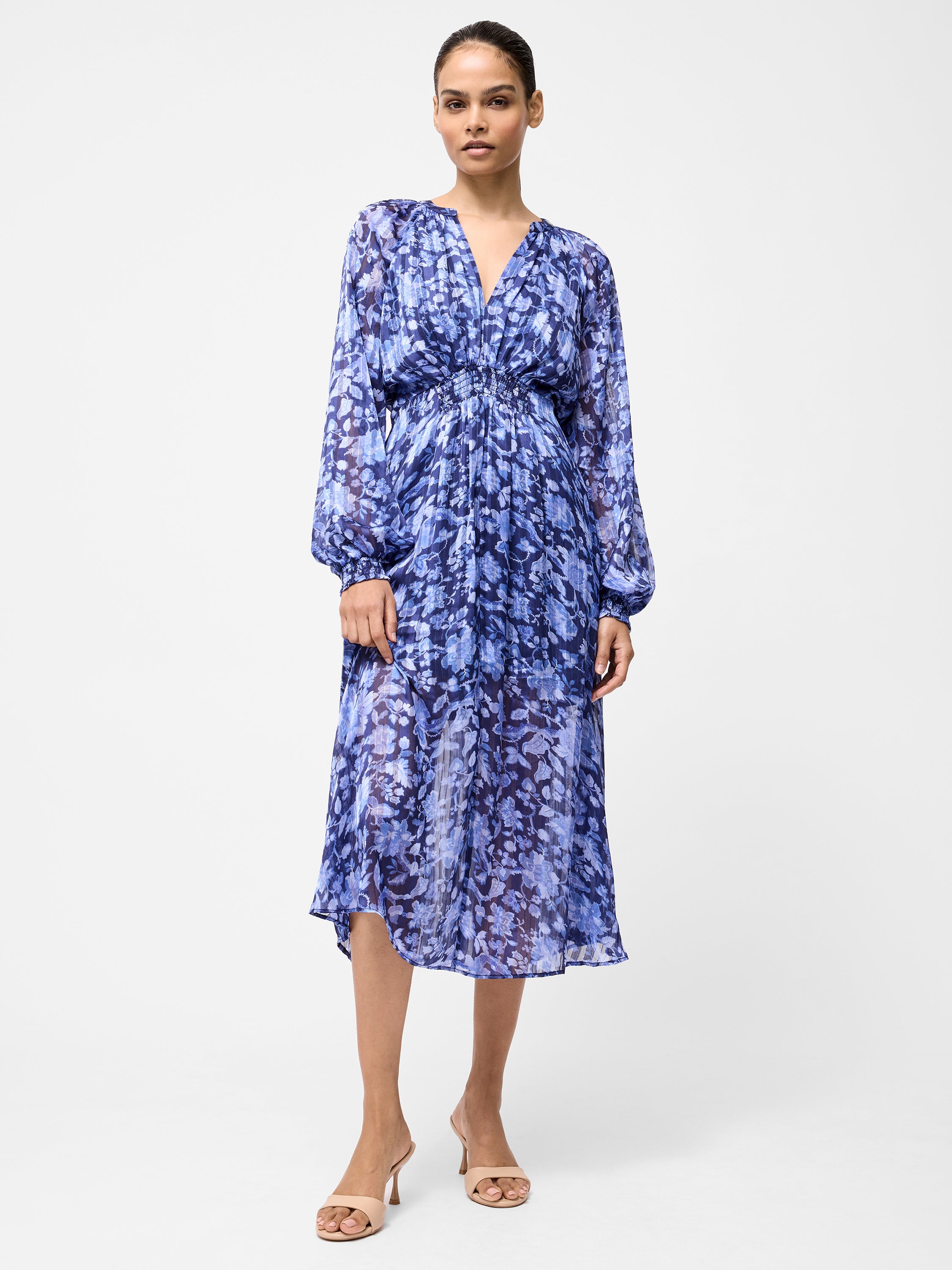Cynthia Shirred Midi Dress Midnight Blue | French Connection UK Cynthia Shirred Midi Dress Midnight Blue | French Connection UK