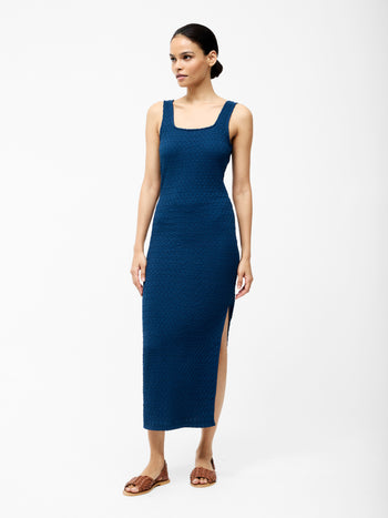 Textured Square Neck Midi Dress
