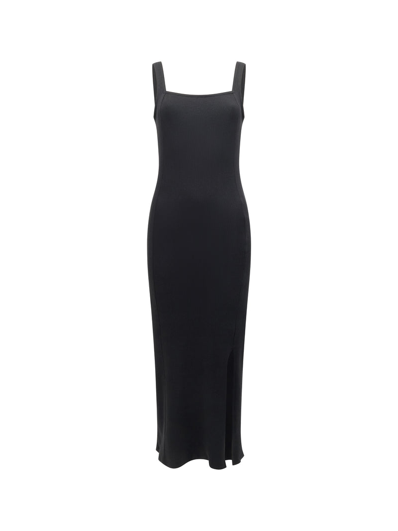 Square Neck Ribbed Bodycon Midi Dress