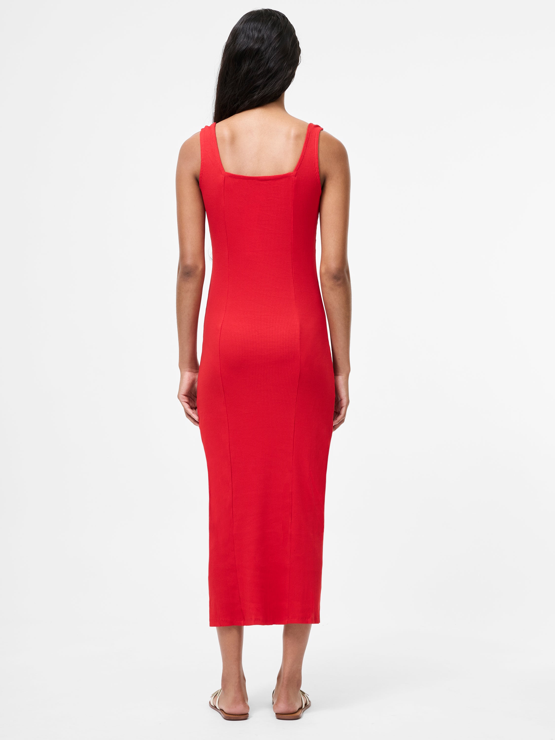 Square Neck Ribbed Bodycon Midi Dress