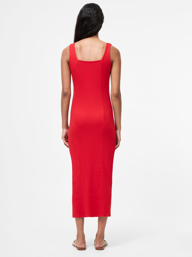 Square Neck Ribbed Bodycon Midi Dress