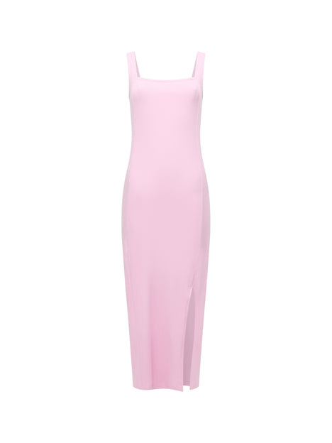 Square Neck Ribbed Bodycon Midi Dress