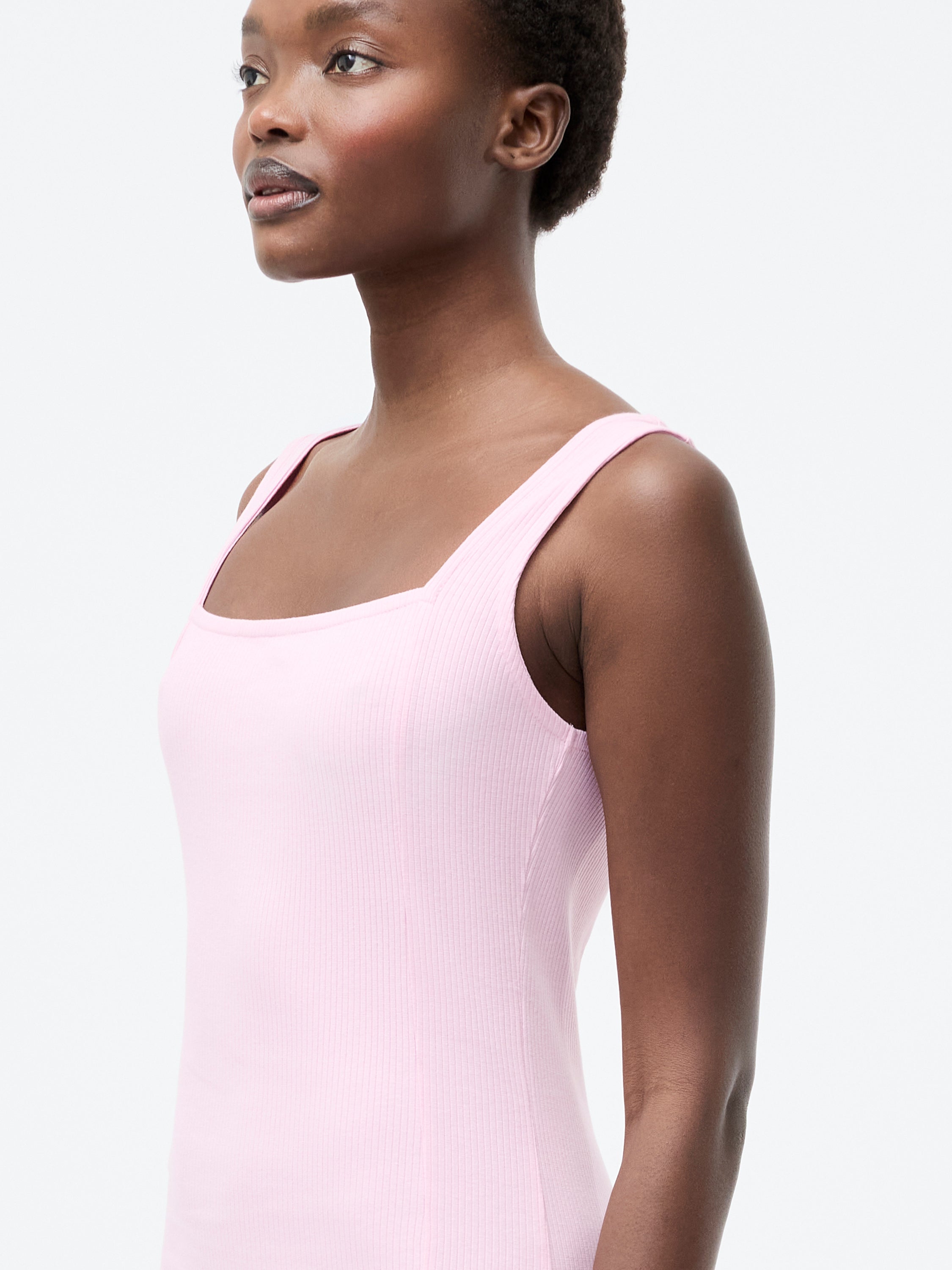 Square Neck Ribbed Bodycon Midi Dress
