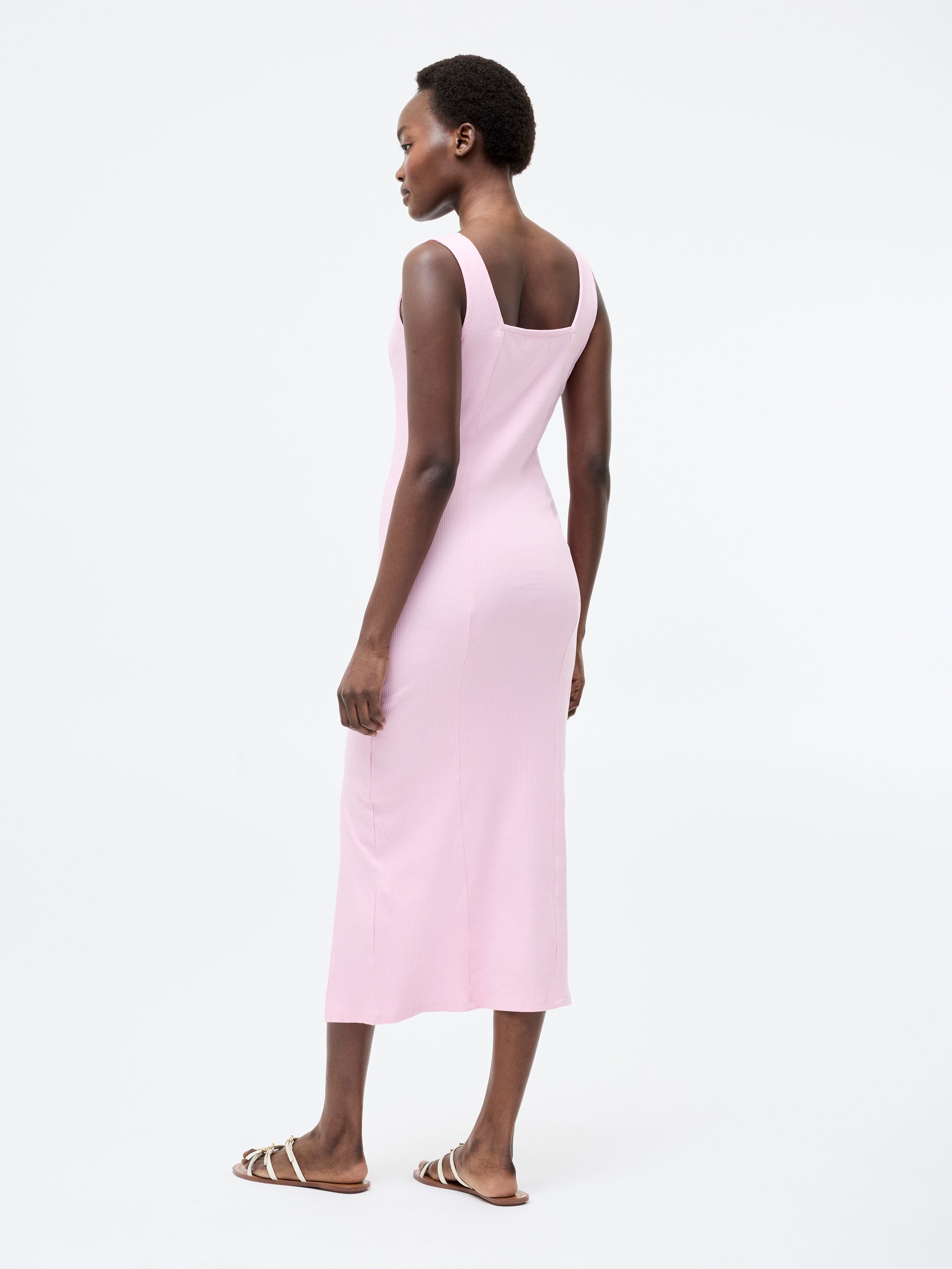 Square Neck Ribbed Bodycon Midi Dress