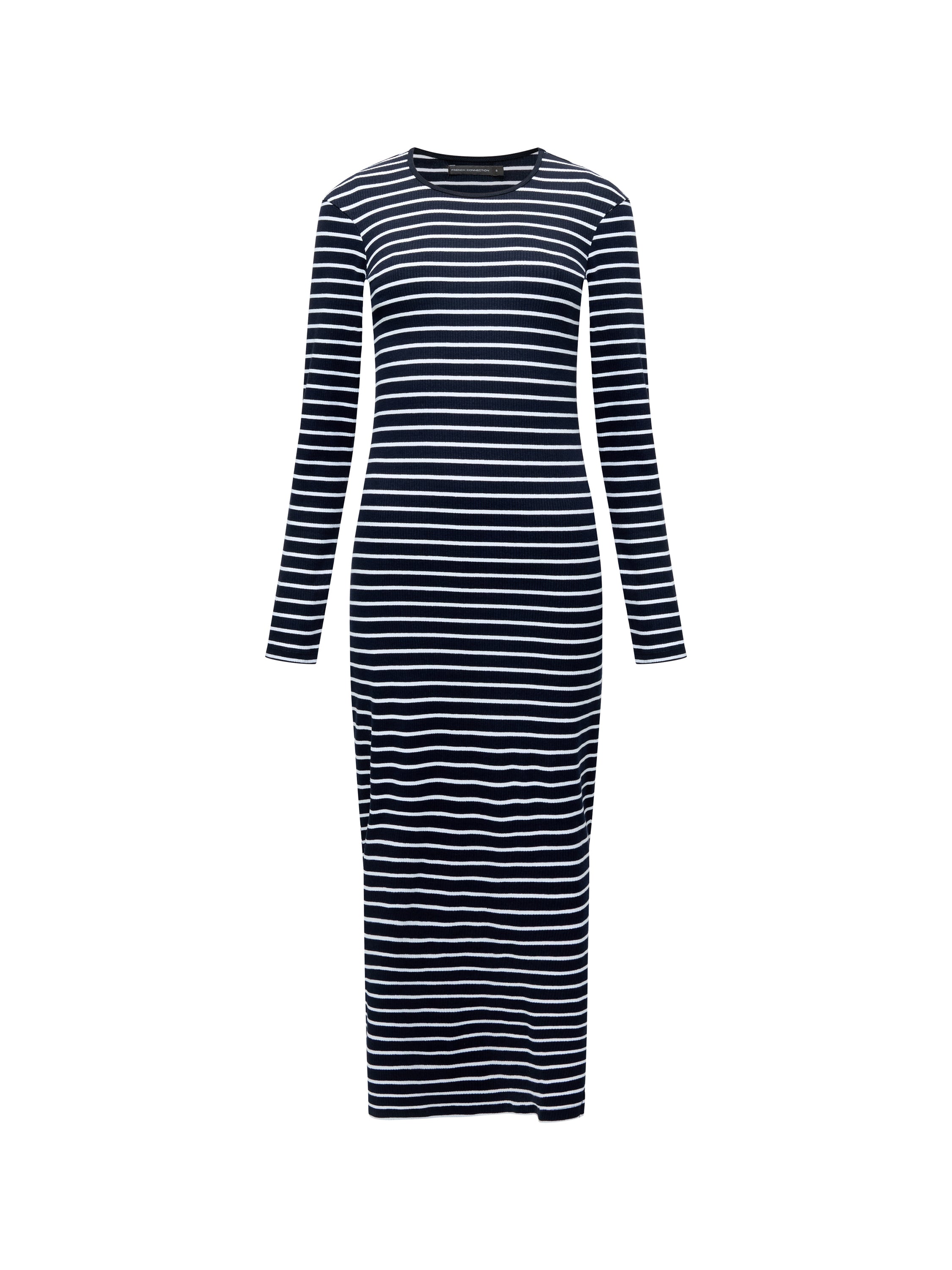 Ribbed Stripe Long Sleeve Midi Dress