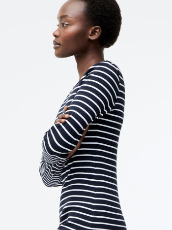 Ribbed Stripe Long Sleeve Midi Dress