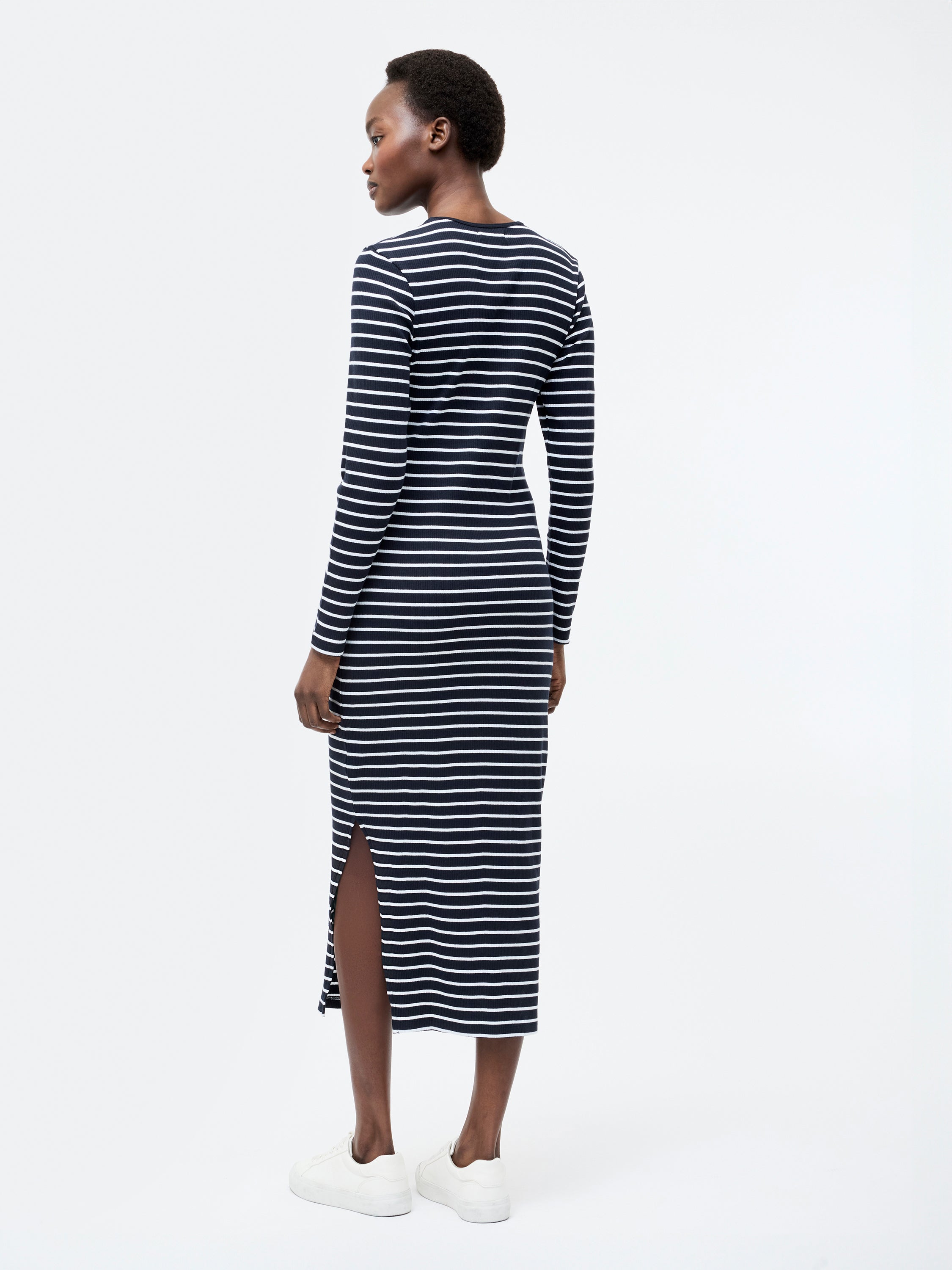 Ribbed Stripe Long Sleeve Midi Dress