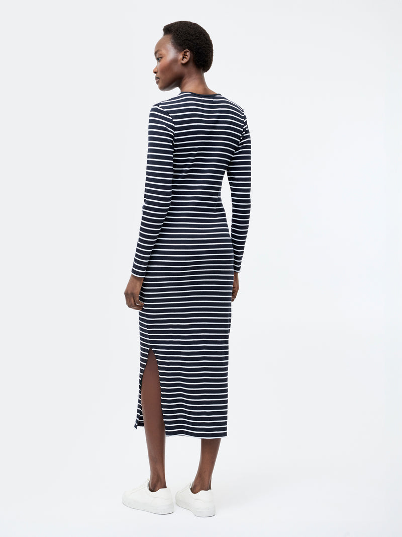 Ribbed Stripe Long Sleeve Midi Dress