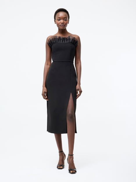 Bandeau Organza Mix Frill Midi Dress