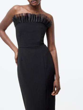 Bandeau Organza Mix Frill Midi Dress