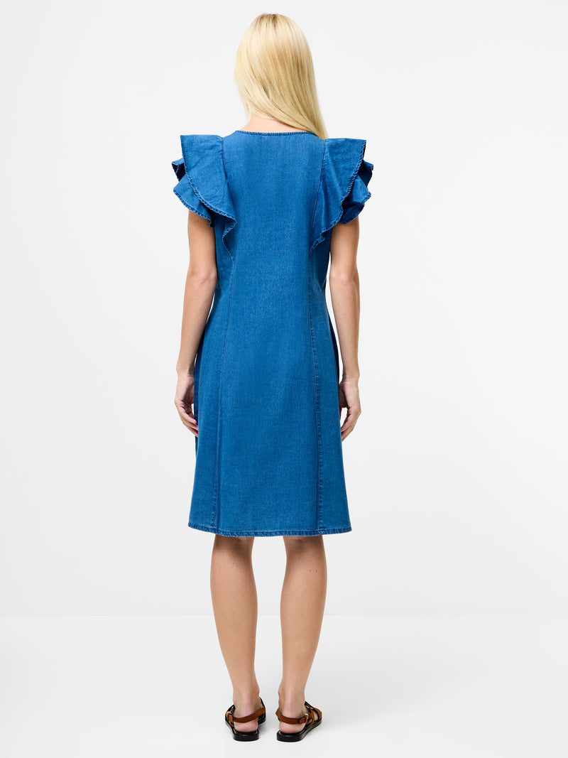 Ruffle Denim Chambray Dress