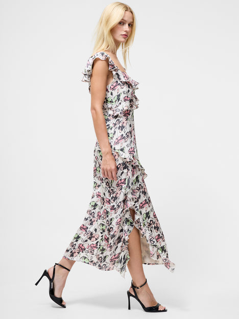 Ellie Kelsy Ruffled Slit Midi Dress