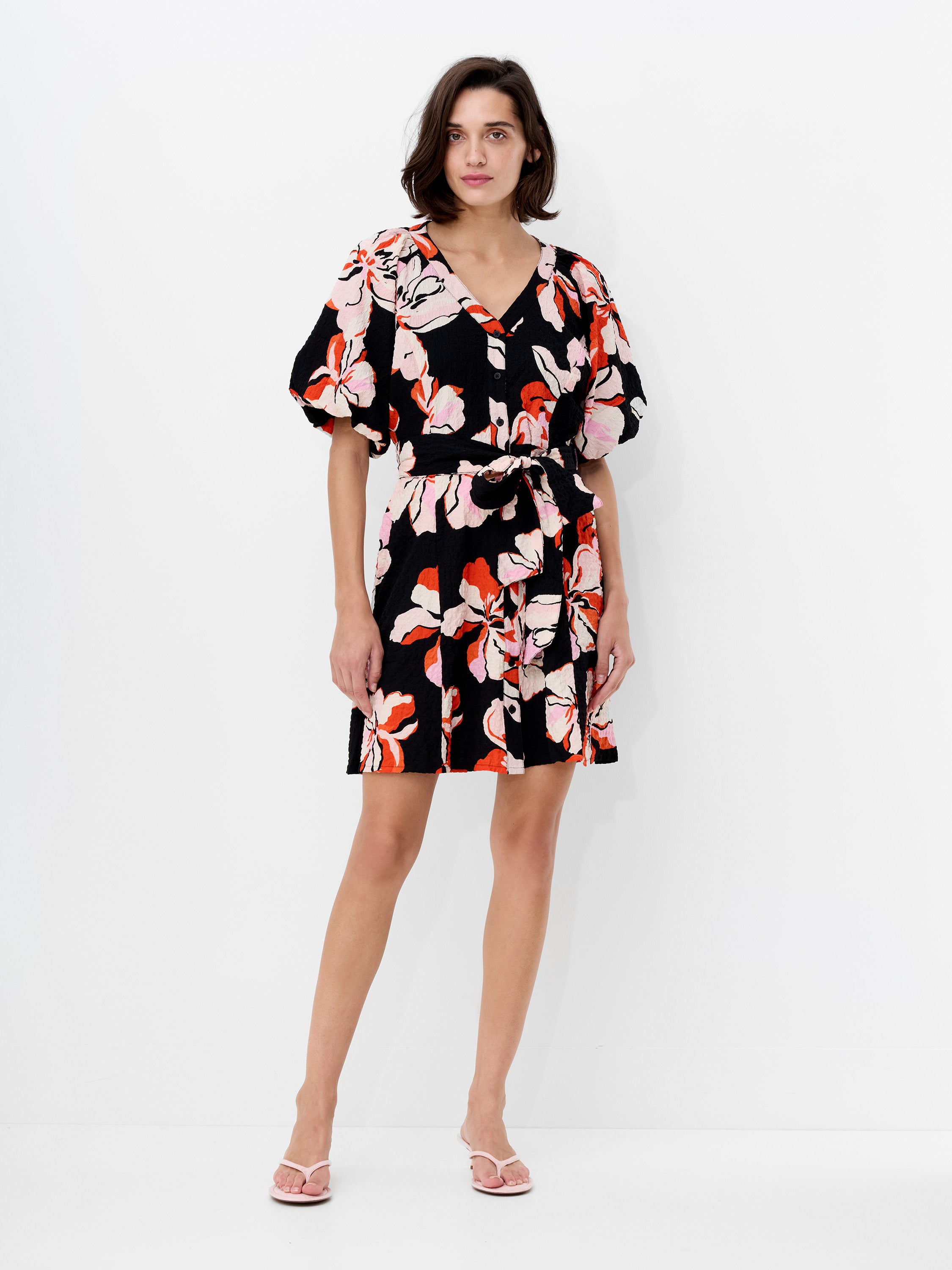 Milani Rhian Puff Sleeve Mini Dress Black Multi Floral | French Connection  UK