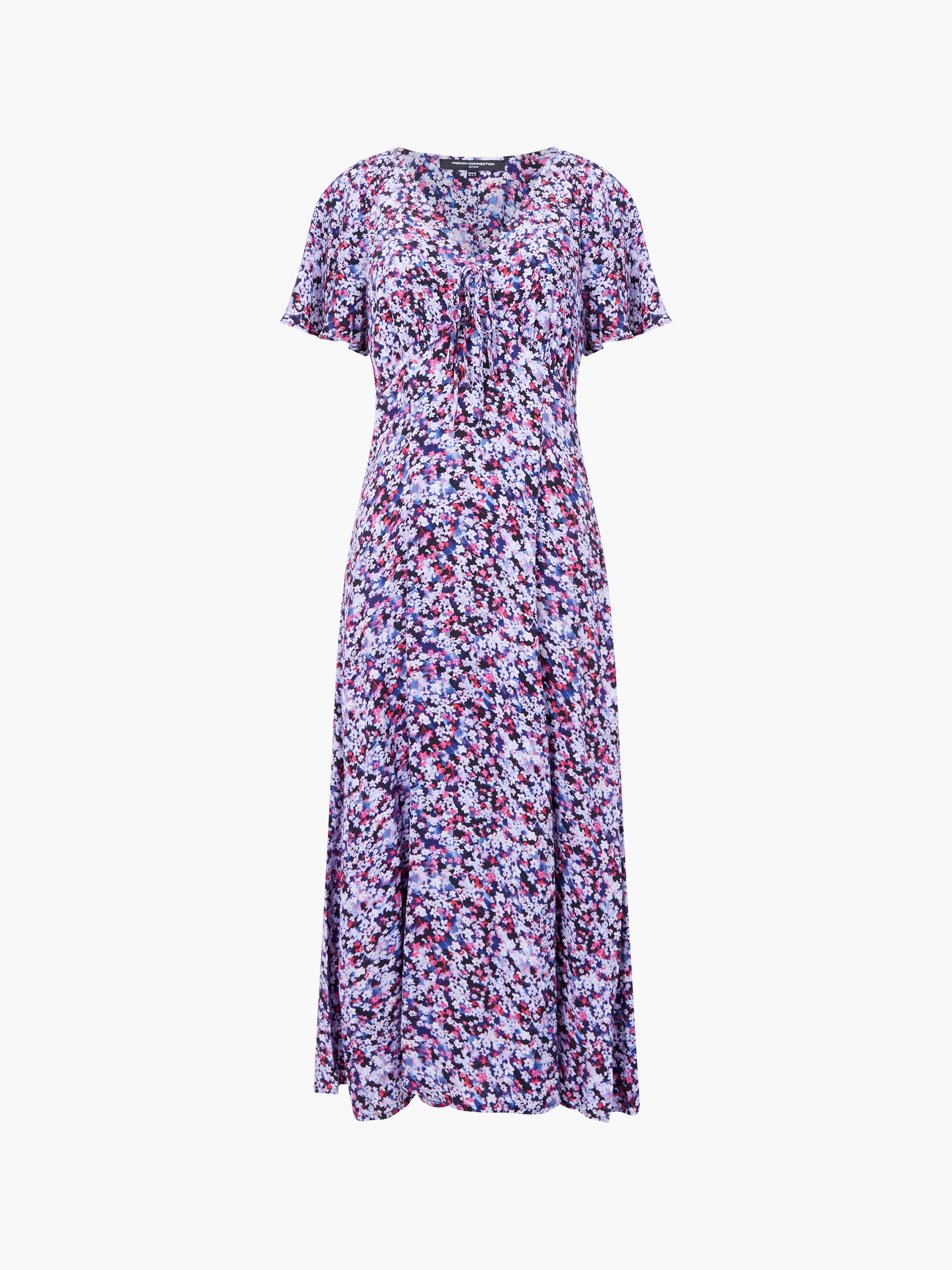 Lizzy Eco Crepe V Neck Midi Dress Blue Multicoloured