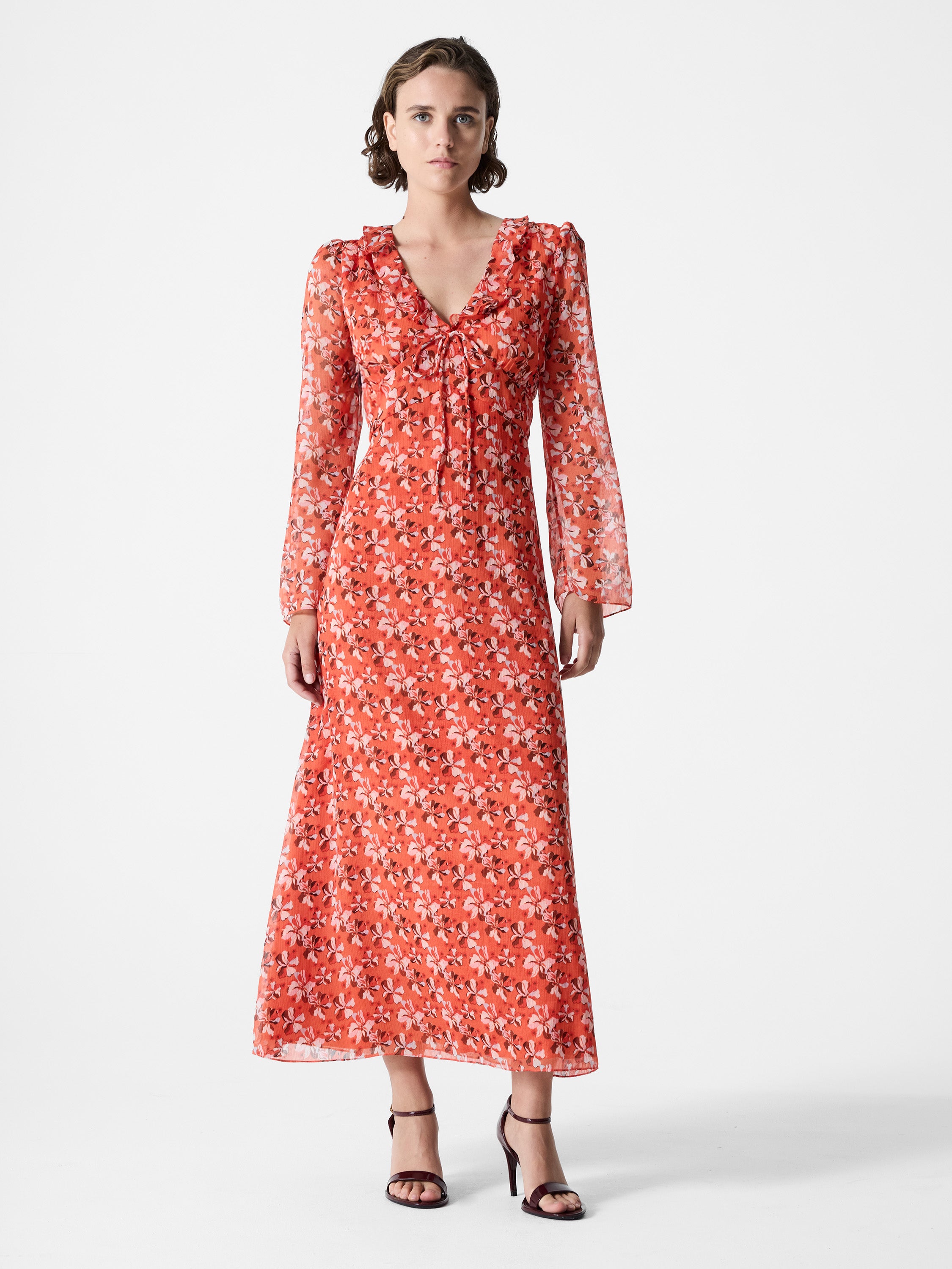 Rebecca Emina V Neck Dress Flame Orange Multicoloured | French