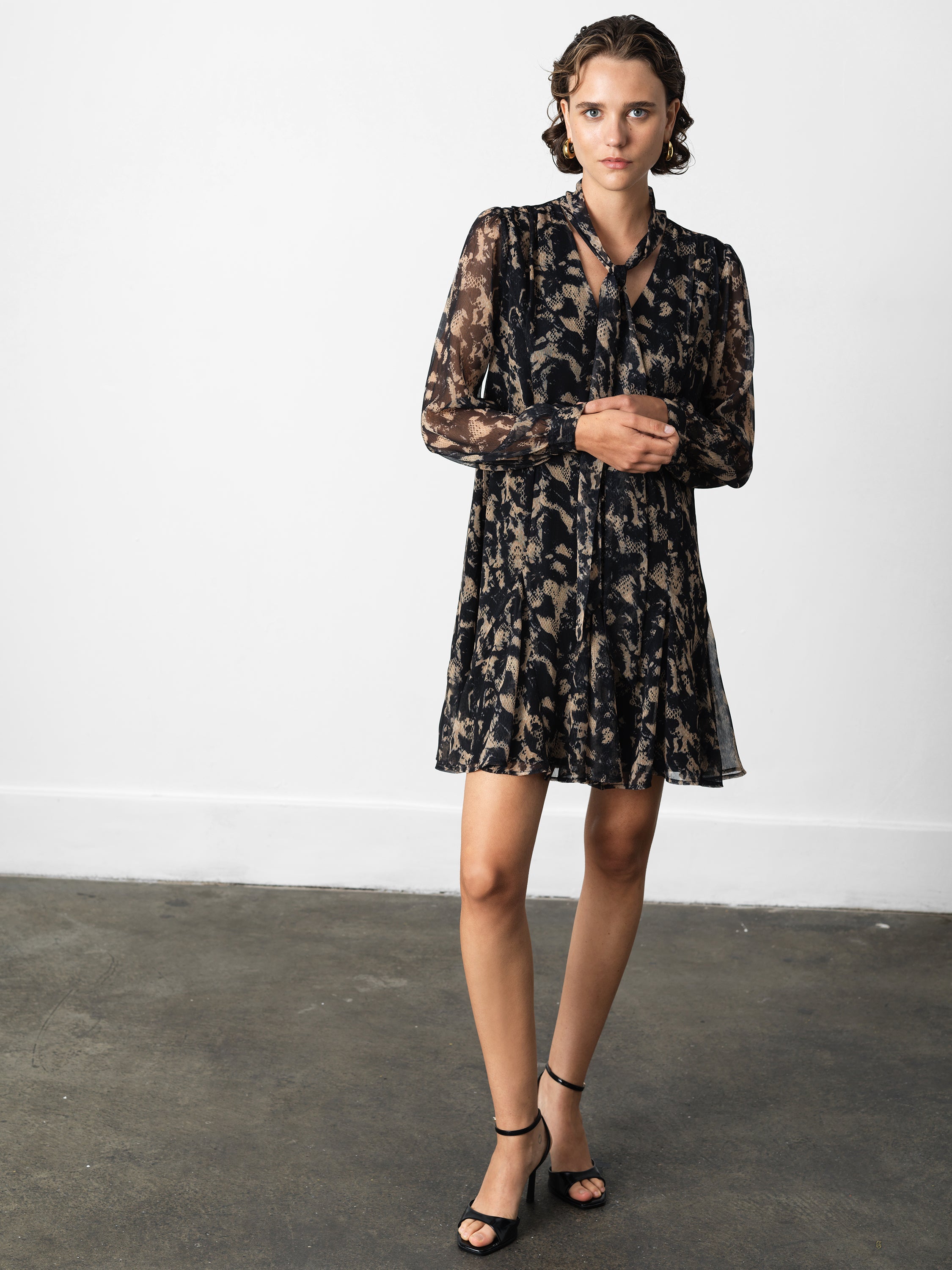 Hallie Snake Chiffon Mini Dress Yellow Multi Snakeskin Animal Print | French Connection UK Hallie Snake Chiffon Mini Dress Yellow Multi Snakeskin Animal Print | French Connection UK