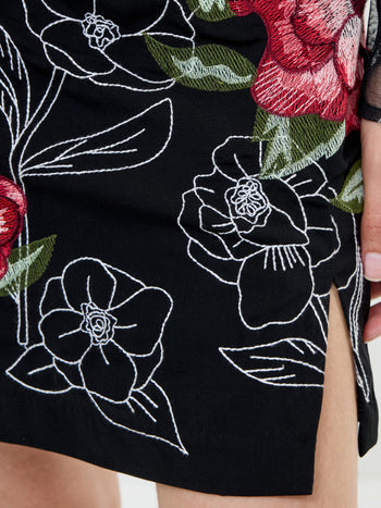 Astrida Darcy Crepe Embroidered Mini Dress