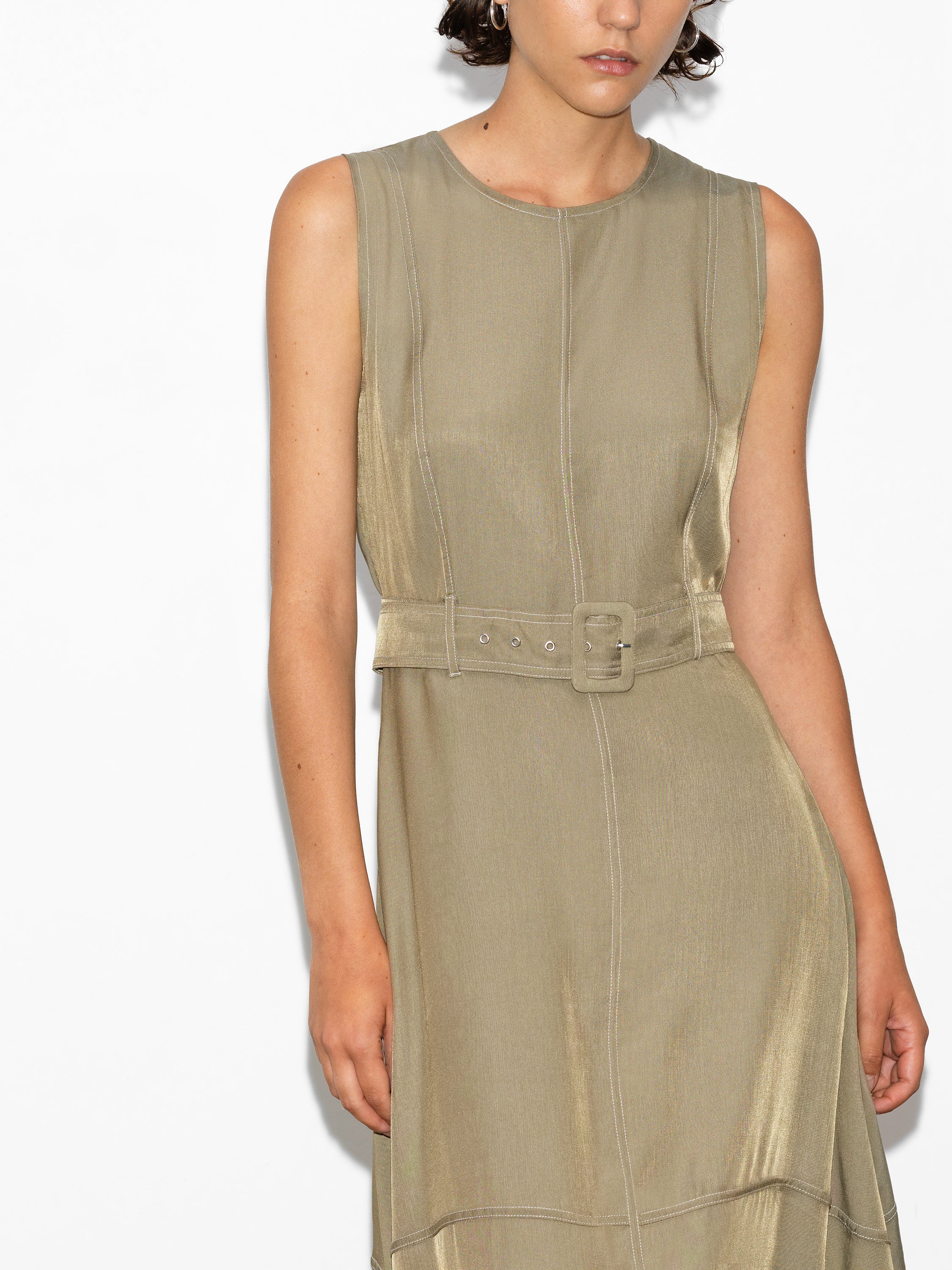 Celina Cupro Sleeveless Cargo Belted Dress