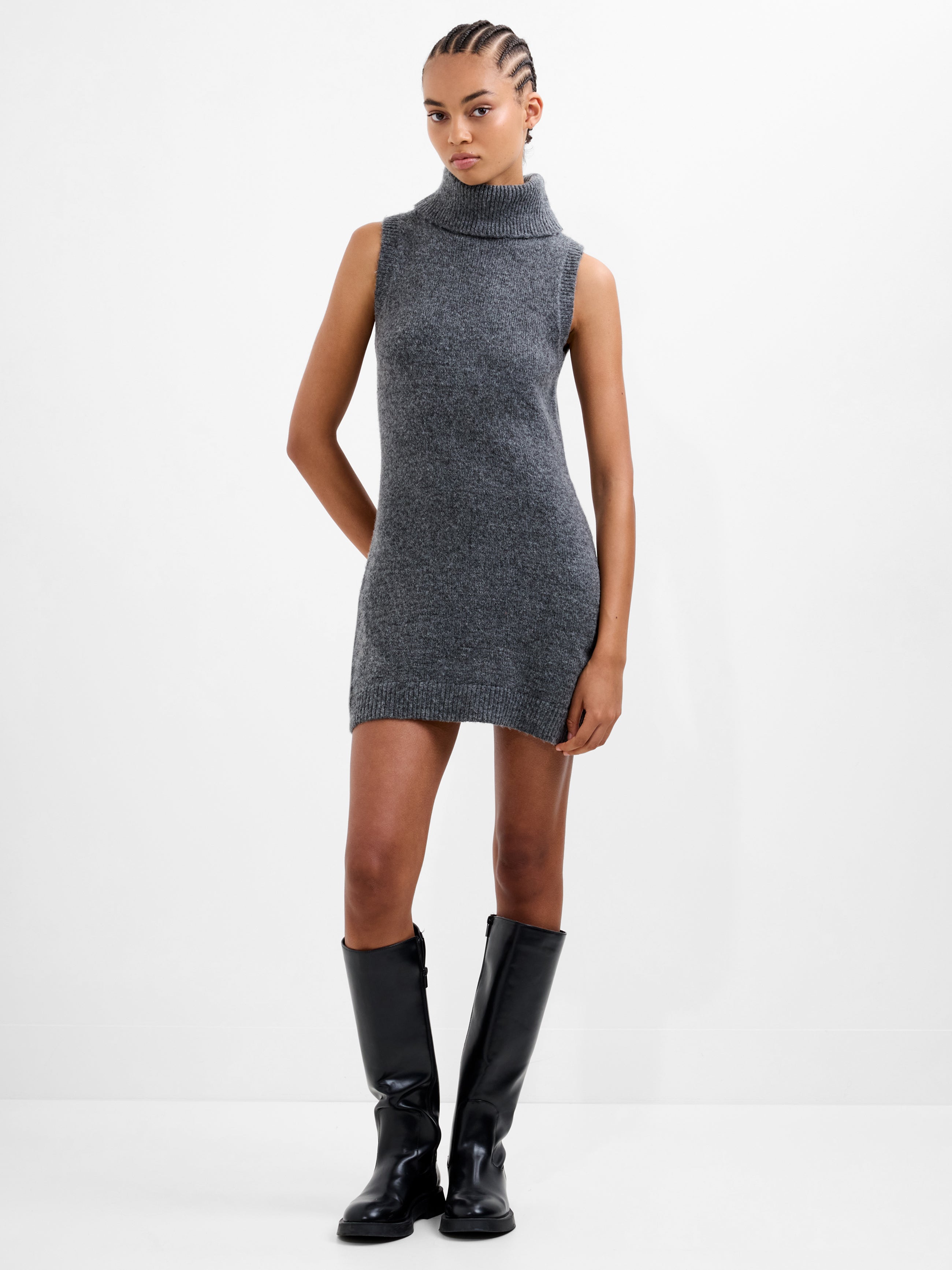Vhari Recycled Knit Sleeveless Turtleneck Mini Dress Mid Grey Melange