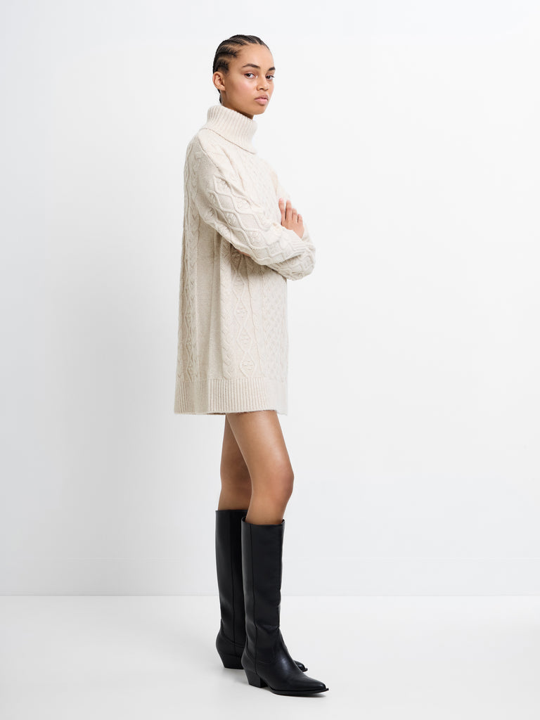 Makira Cable Knit Turtleneck Mini Dress Oatmeal Mel | French