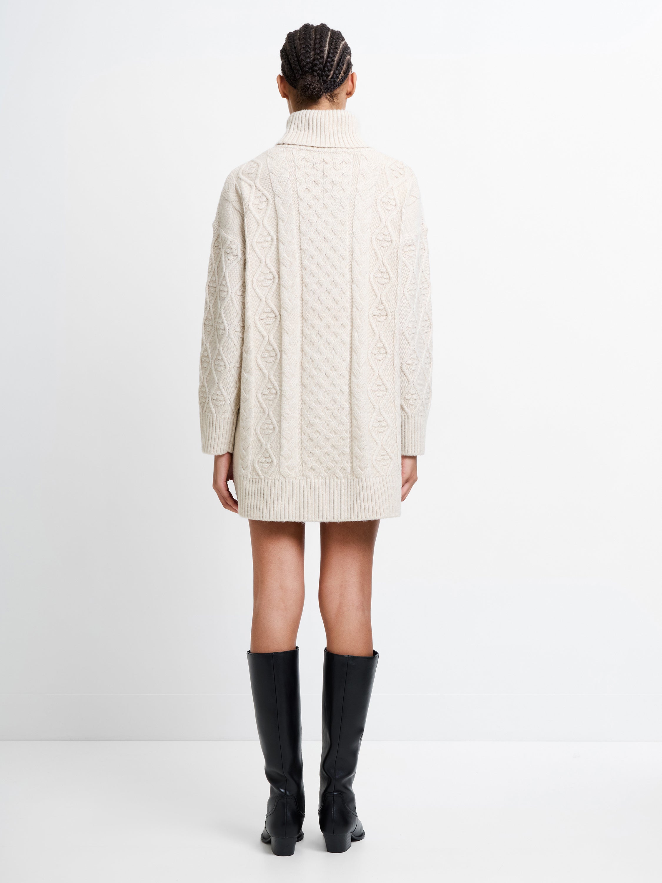 Makira Cable Knit Turtleneck Mini Dress Oatmeal Mel | French