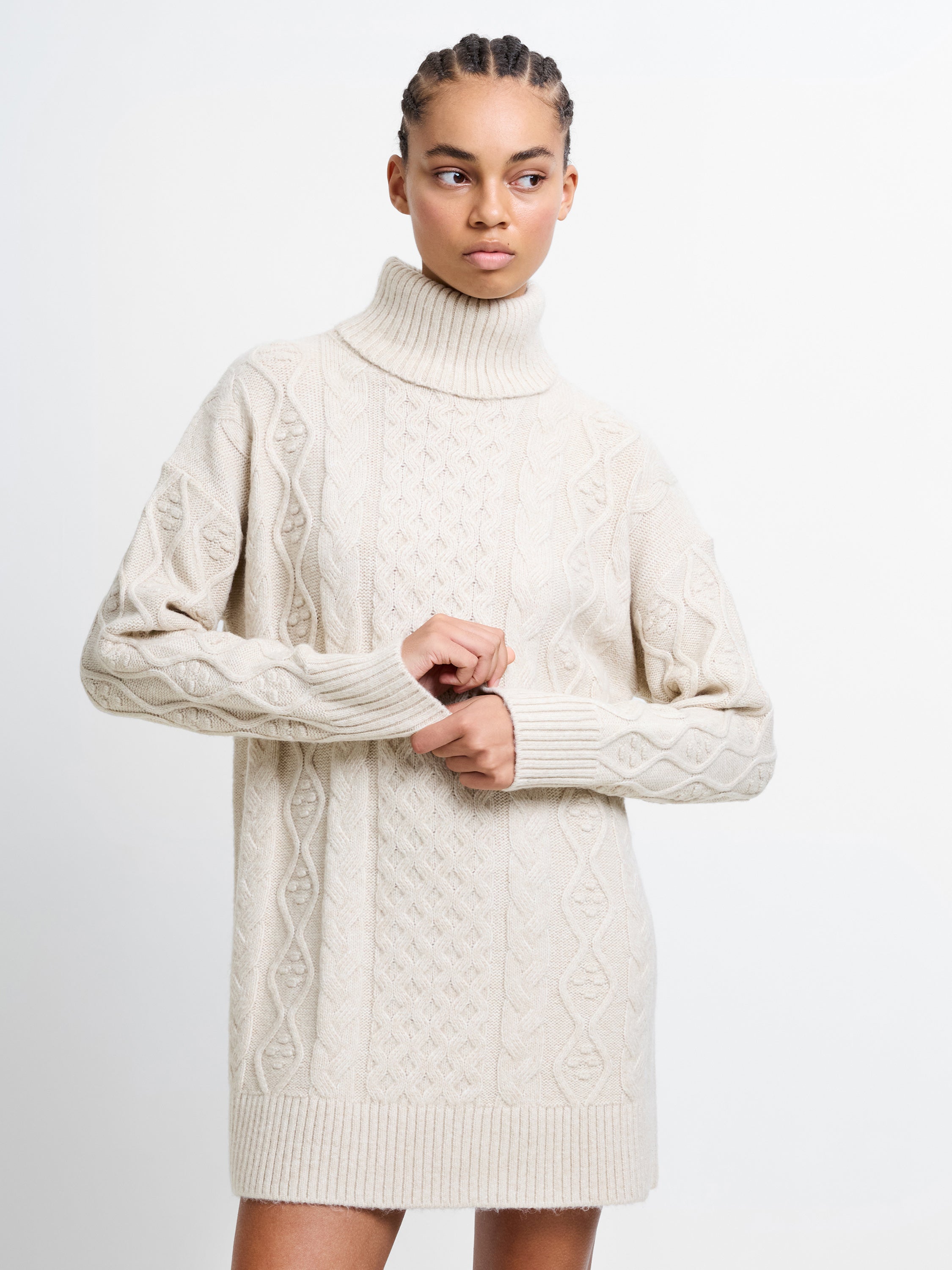 Makira Cable Knit Turtleneck Mini Dress Oatmeal Mel | French