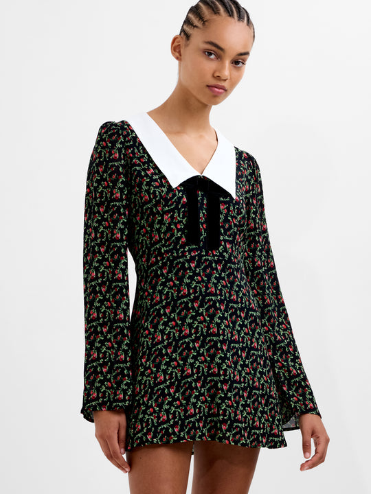 Yasmin Crepe Collar Long Sleeve Mini Dress