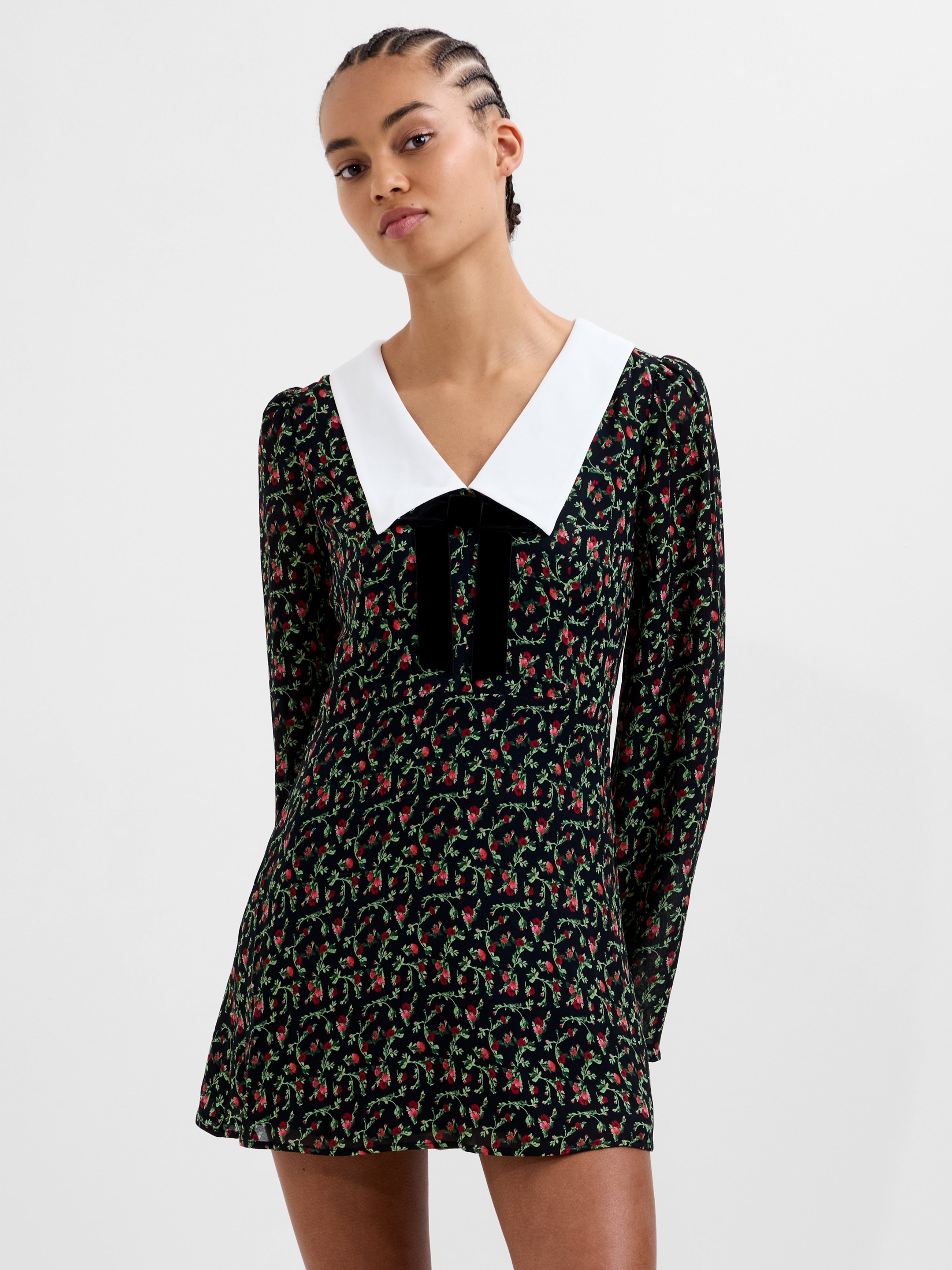 Yasmin Crepe Collar Long Sleeve Mini Dress